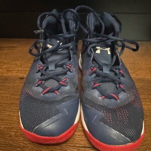 Under Armour 2Y High Top Shoes Navy and Red Lace Up Boys Sneakers Youth